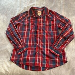 Levis Shirt Mens Large Modern Button Up Flap Pocket Plaid Red Blue White Western